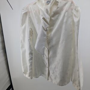 Colette Malouf Ivory Tie-Neck Jacquard Blouse